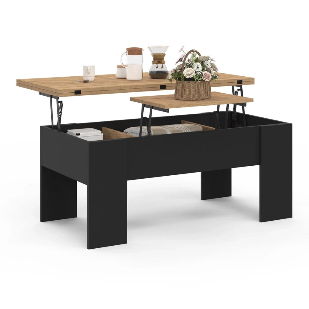 IDMarket - Tavolino rettangolare alzabile TARA in legno nero e finto faggio