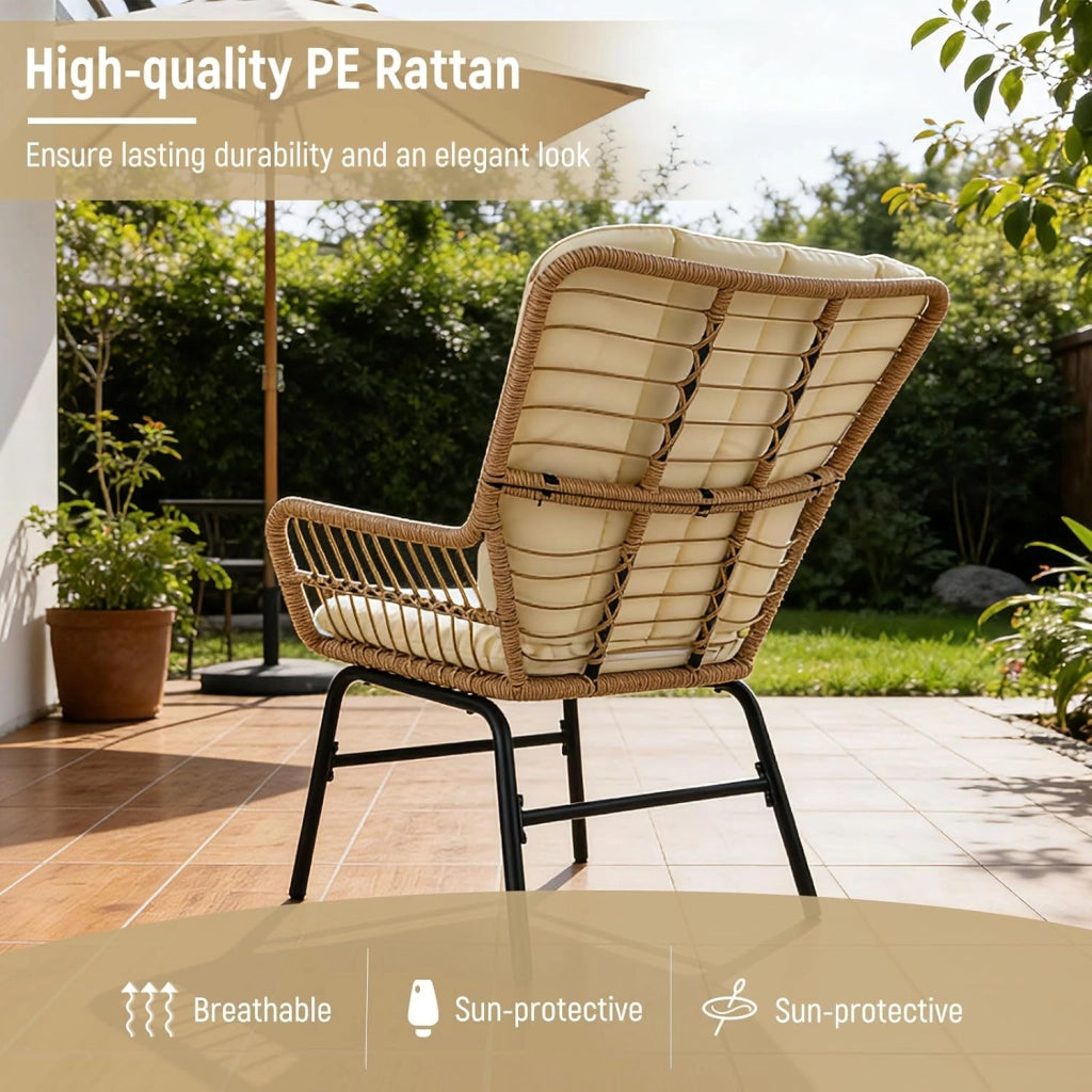 Set di 3 mobili da giardino in rattan con 2 sedie con cuscino e tavolo, set da bistrò per balcone, terrazza e patio, per 2 persone, portata fino a 180 kg