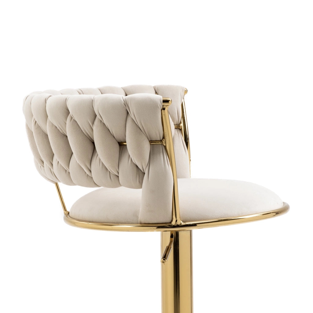 Set 2 sgabelli da bar girevoli 360° in velluto con altezza regolabile, seduta imbottita, base oro