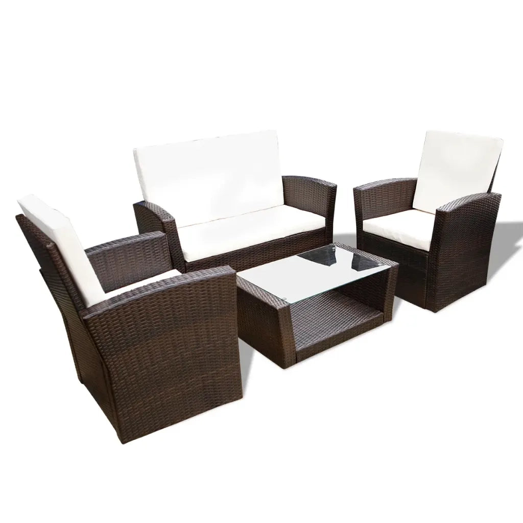 Set Divani da Giardino 4 pz con Cuscini-Sofa da giardino in Polyrattan Marrone 962047