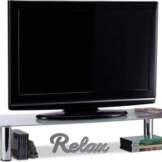 Tavolo per TV in vetro, gambe in metallo cromato, dimensioni: ca. 17 x 100 x 35 cm, tavolo per TV, bianco/argento