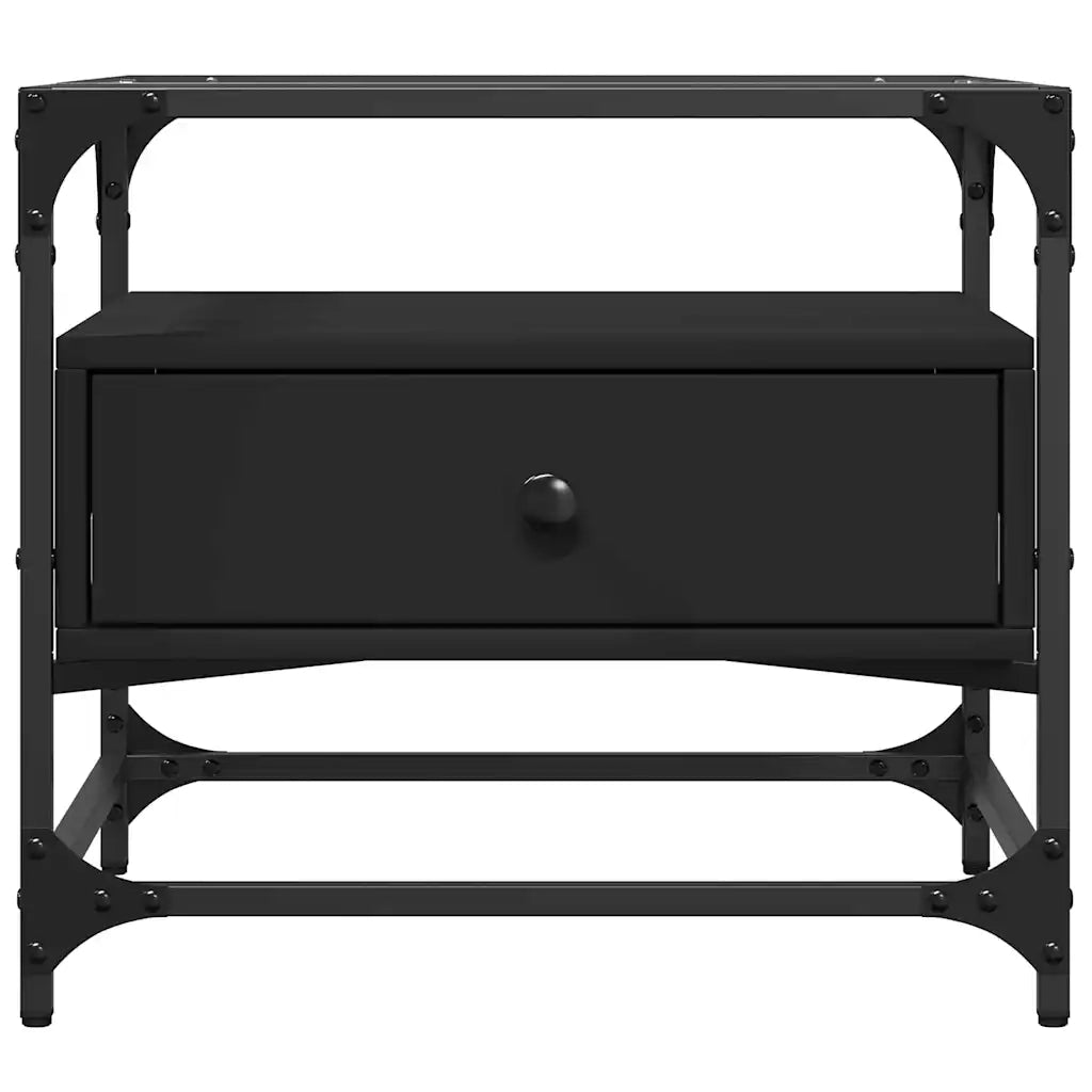 Tavolino con Piano in Vetro Nero 50x50x45 cm Acciaio 846049