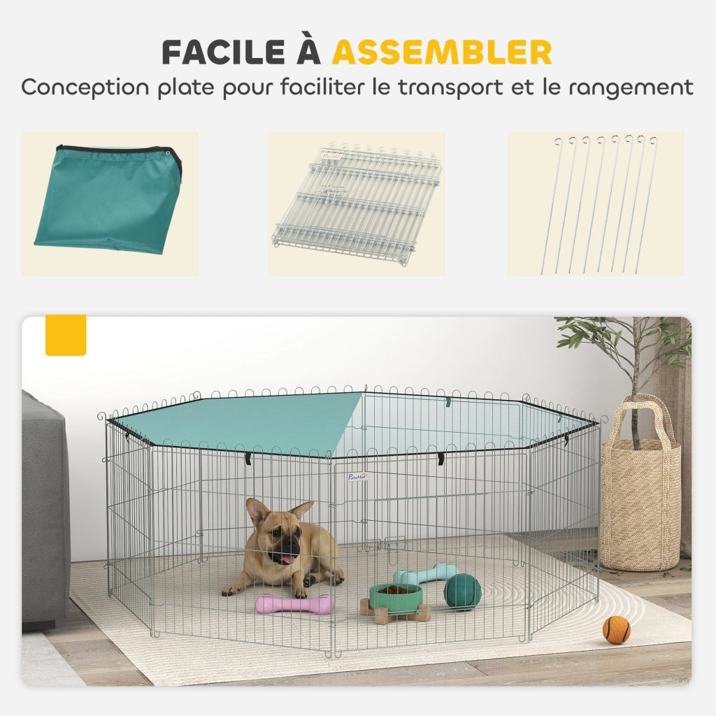 Recinto per Cani 8 Pannelli con Tetto ¨C Zephmum ¨C Verde Argento 60H