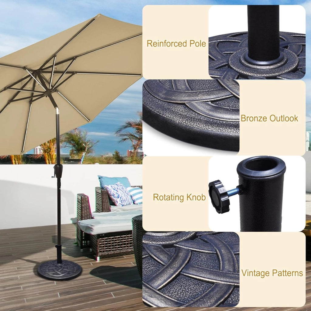 Supporto per ombrellone rotondo in resina, supporto per palo ombrellone, diametro 38/48 mm, base per ombrellone, 19 kg, base parasole per giardino, terrazza, balcone, bronzo