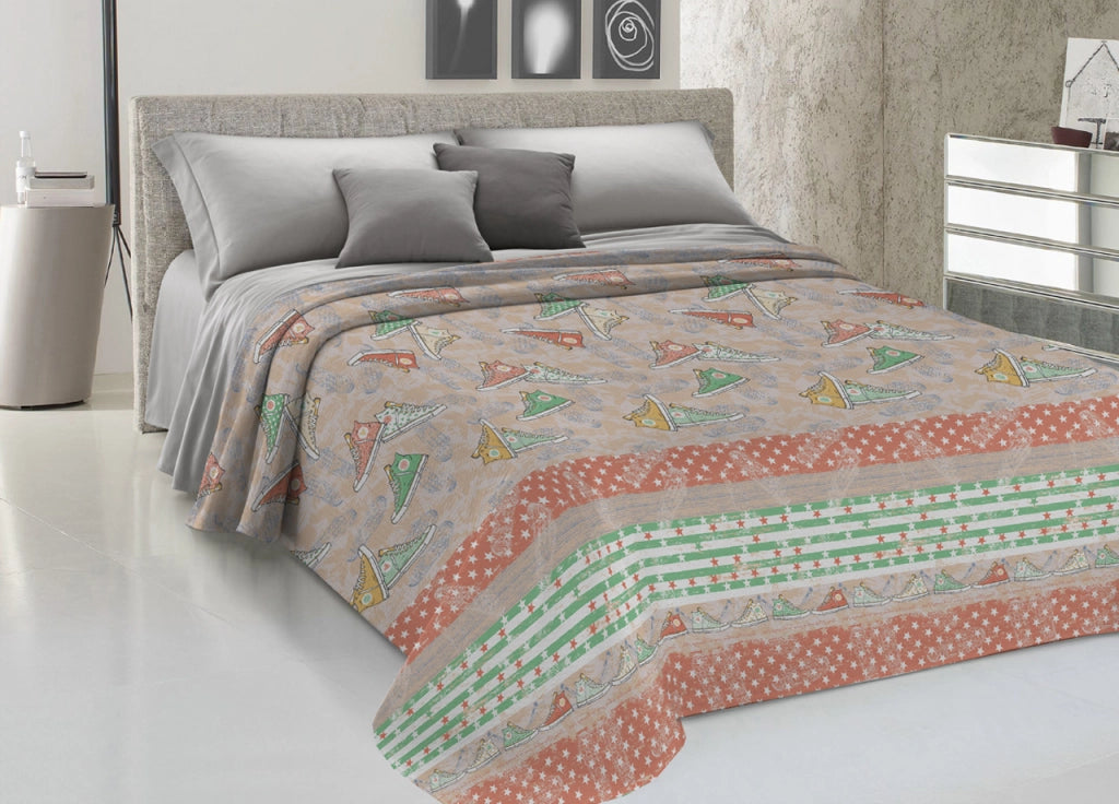 Copriletto Piquet In 100% Cotone Disegno 80's Style Colore Arancio - Piazza e Mezza - Arancio