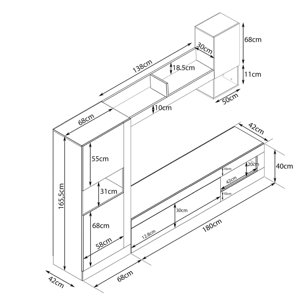 Parete Attrezzata per Soggiorno in Legno Composito cm 256x42x200 - JED