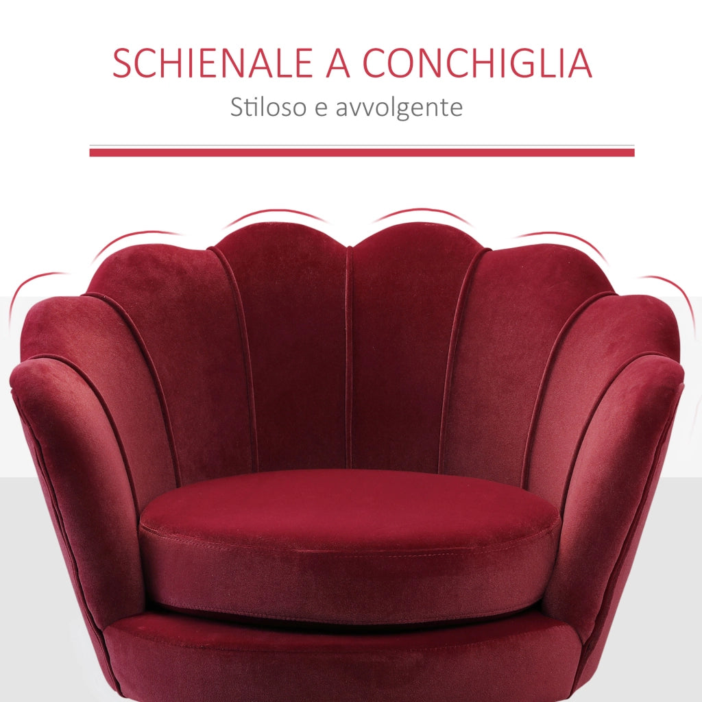 EasyComfort Poltrona a Conchiglia, Poltroncina Vintage, Poltroncina da Camera e Salotto, Design Elegante, con Schienale Alto, 76x67x74cm, Rosso Scuro