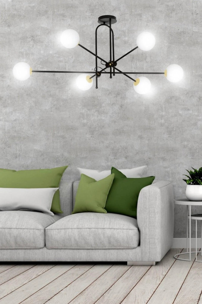 Lampadario nero oro 6xE14 sfere vetro DIARF Emibig