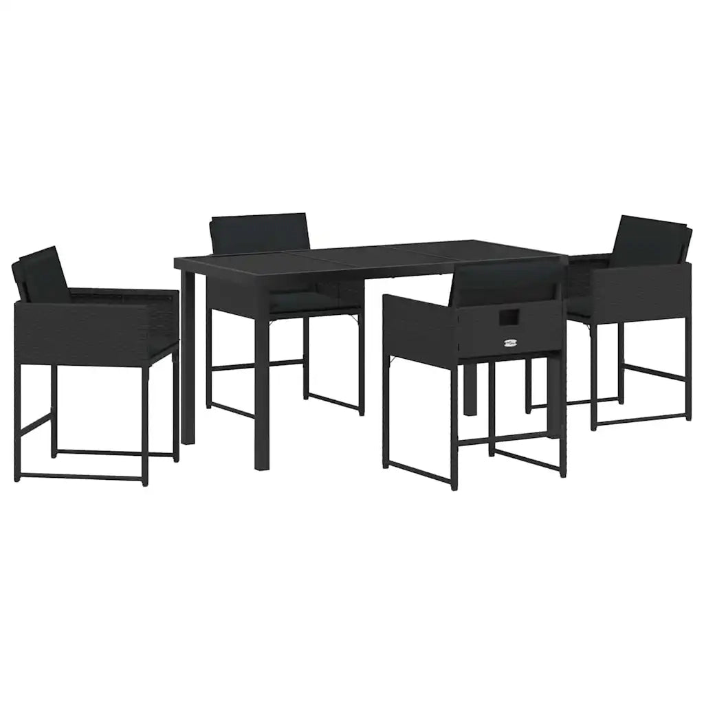 Set da Pranzo per Giardino con cuscino 5 pcs Nero polyrattan 3380009