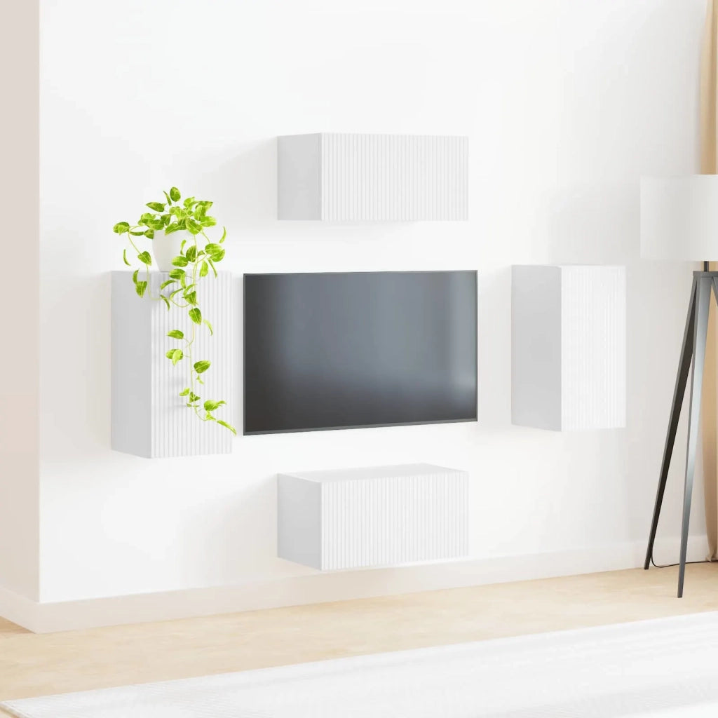 Set mobile TV 4 pz-Credenza per TV Bianco Legno multistrato 137370