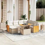 Set Divano da Giardino 8 pz con Cuscini Beige in Polyrattan