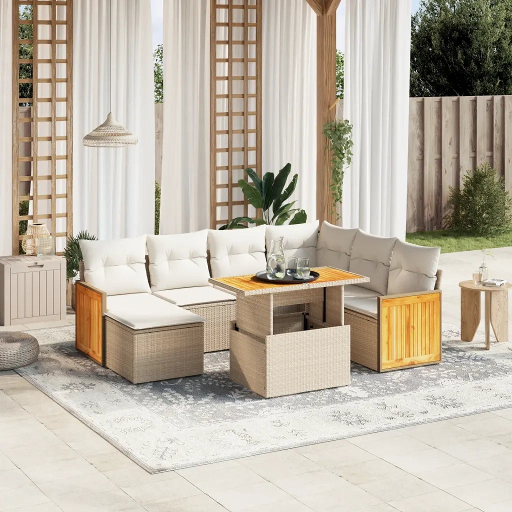 Set Divano da Giardino 8 pz con Cuscini Beige in Polyrattan