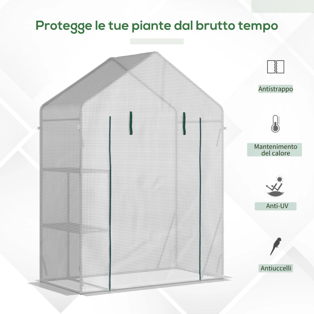 Serra da Giardino in PE e Acciaio con Scaffali ¨C zephmum ¨C Bianco 143x73x195 cm