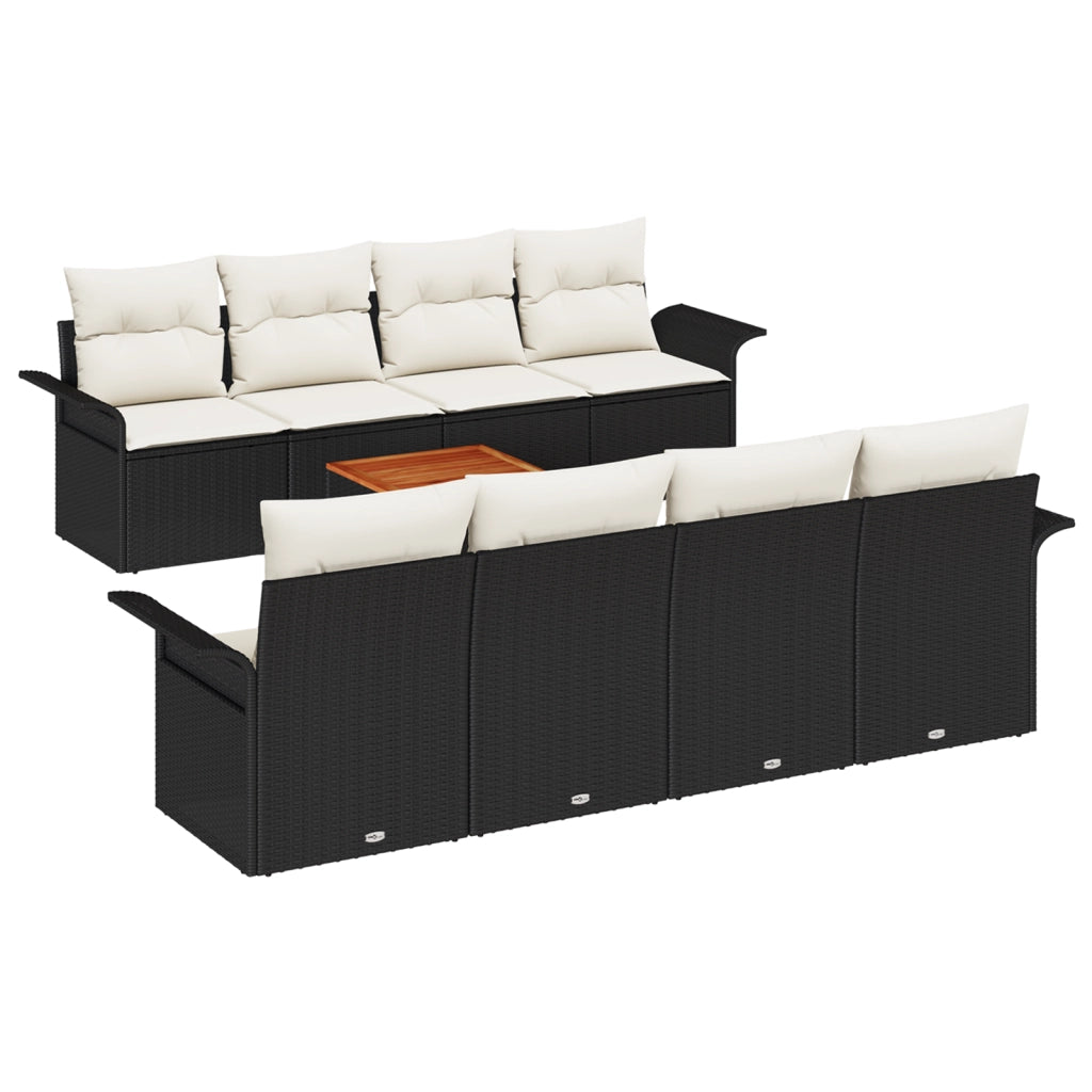 Set di divani da giardino da 9 pezzi con cuscini Nero Polyrattan