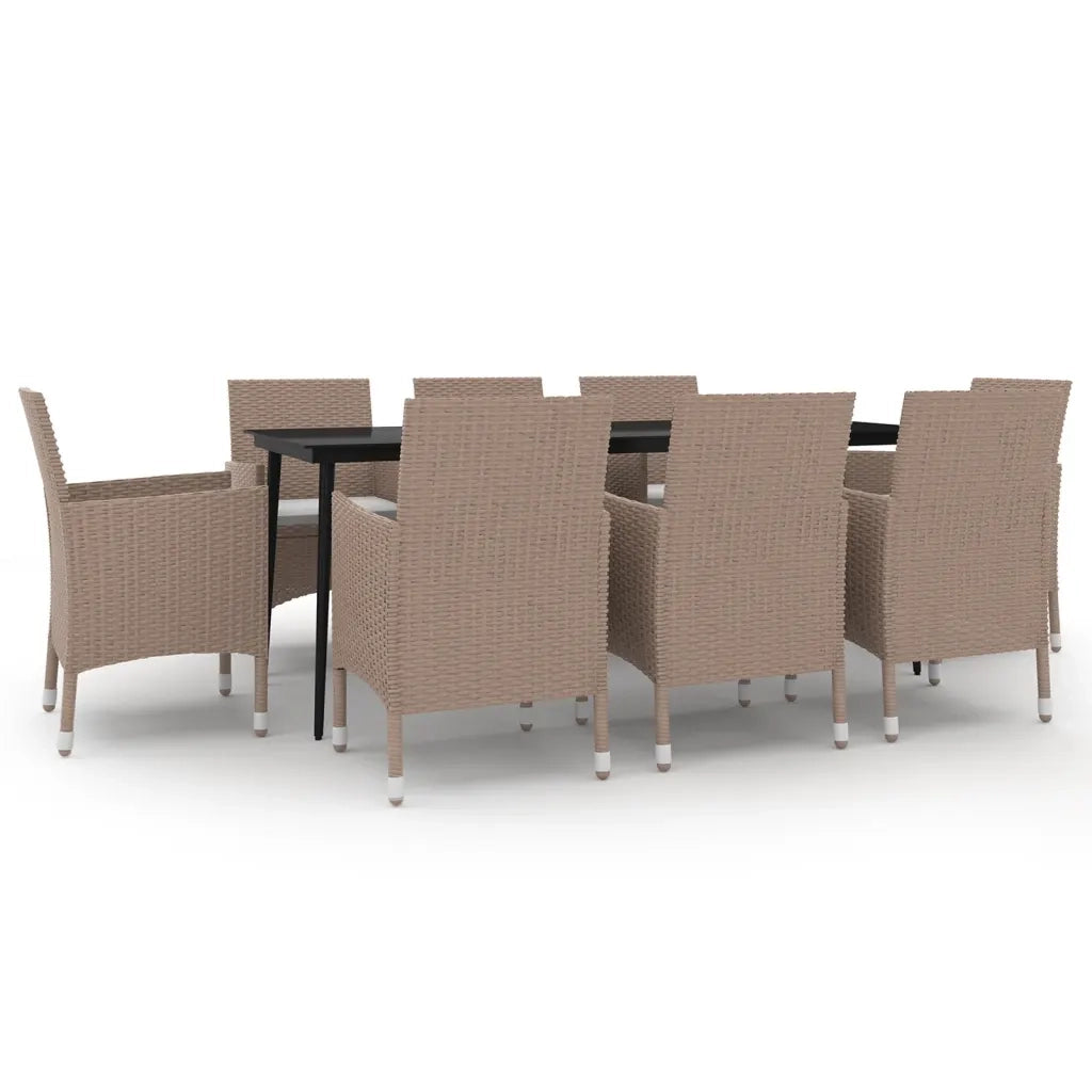 Set da Pranzo per Giardino 9 pz con Cuscini Polyrattan e Vetro 3099756
