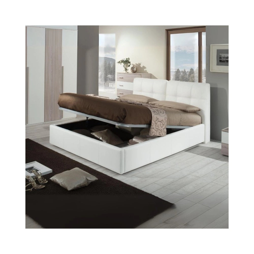 Letto matrimoniale con contenitore Melia ecopelle colore bianco