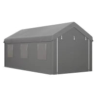 Tenda per Auto 6L x 2,95l x 2,78H m in Acciaio Zincato e PE ad Alta Densità 160 g/m² con 2 Porte Avvolgibili e 6 Finestre, Grigio Chiaro