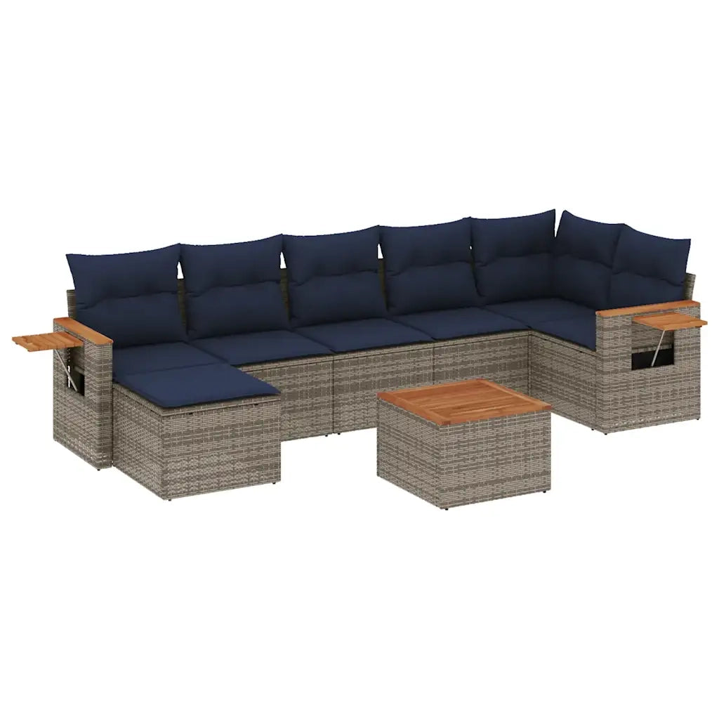 Set Divani da Giardino 8 pz con Cuscini Grigio in Polyrattan