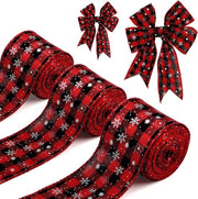 Decorazione per festa con tre rulli di seta 6,4cm x 6m con fiocchi di neve in juta nera e rossa - per Natale, matrimoni e feste di festival a casa