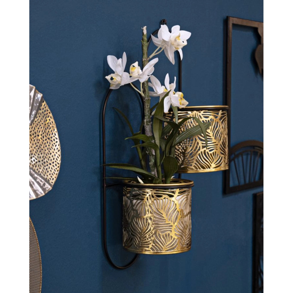 Set di 2 Vasi per Piante VKH416, Oro, Metallo, 27x14x48 cm