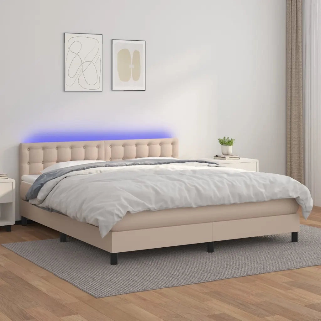 Giroletto Molle Materasso e LED Cappuccino 180x200cm Similpelle