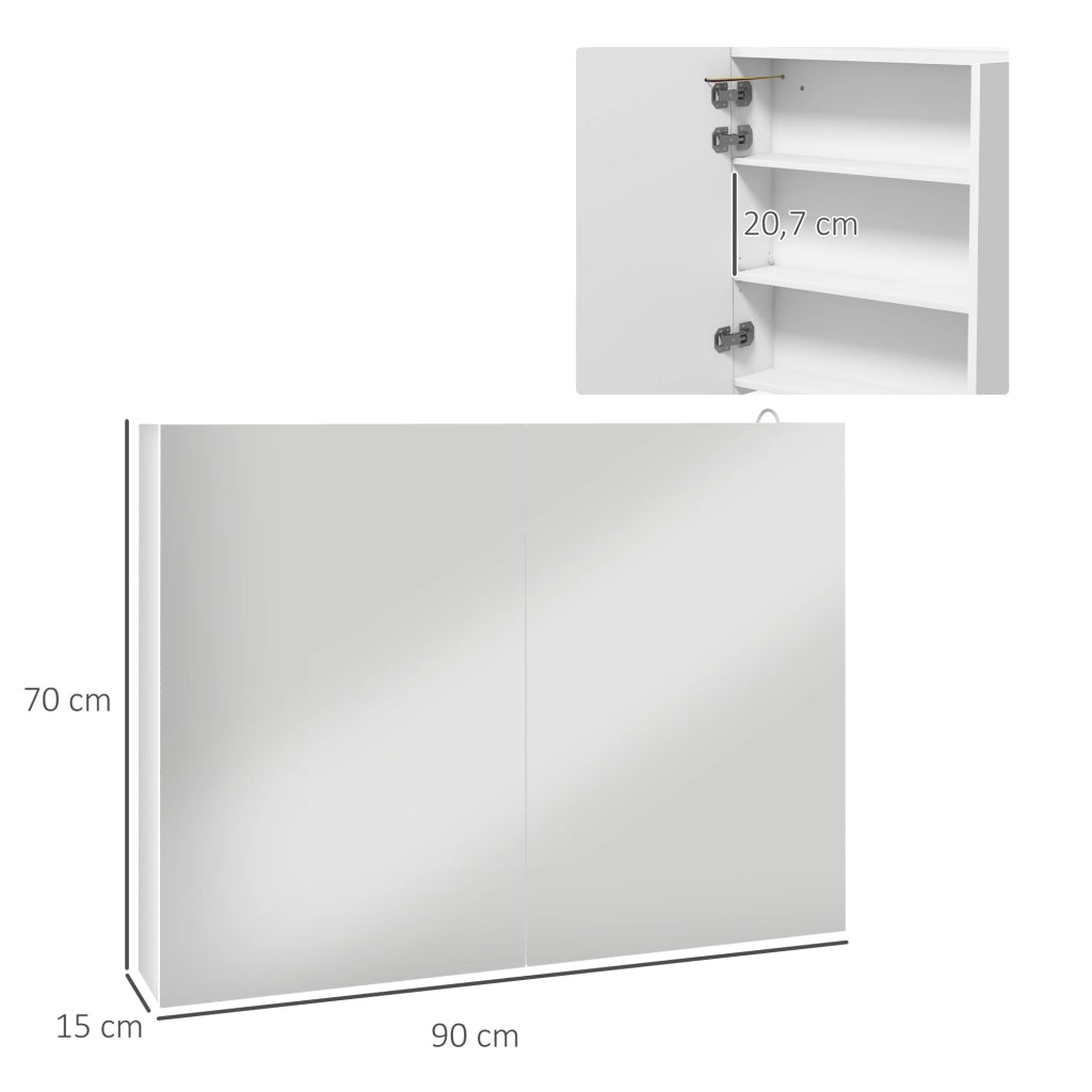 Armadietto Specchio LED per Bagno ¨C zephmum ¨C Bianco 90x15x70 cm