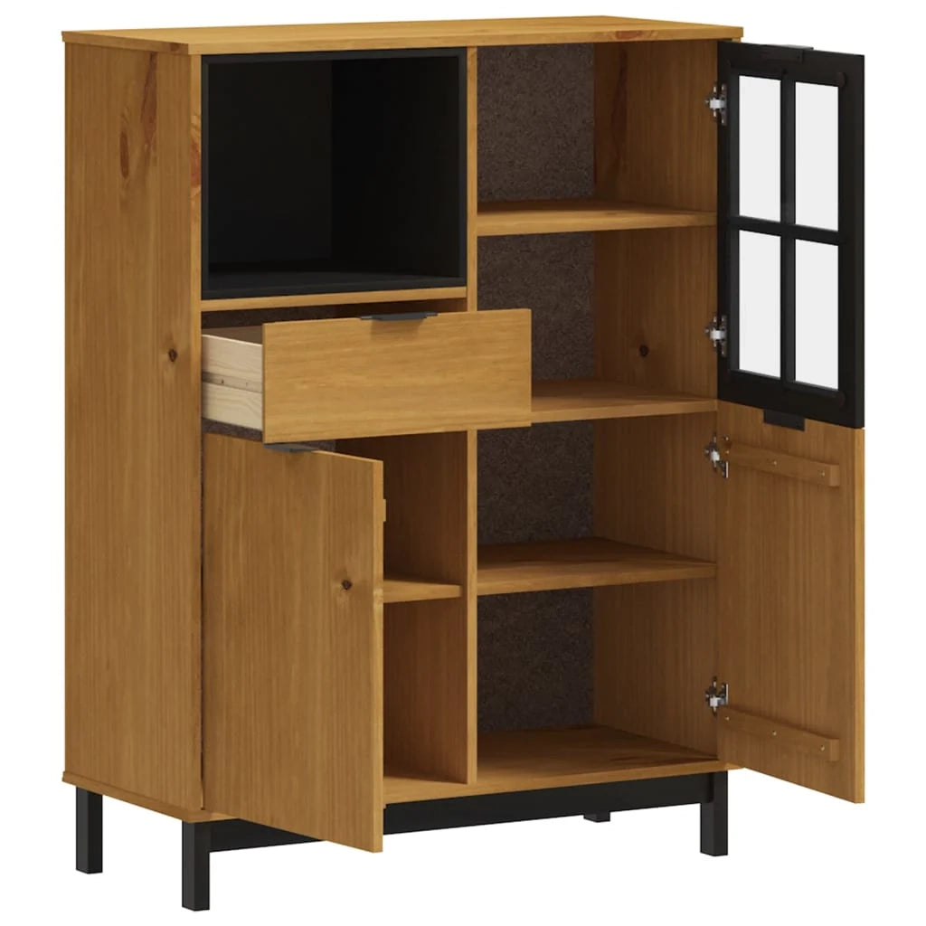 Buffet credenza cassettiera armadio mobile contenitore organizer per cucina soggiorno salotto con anta in vetro FLAm 92 x 40 x 122,5 cm legno di pino massiccio marrone 02_0030105