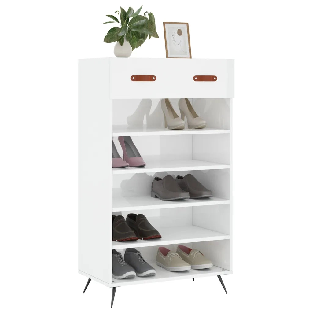 Scarpiera Bianco Lucido 60x35x105 cm in Legno Multistrato 829582