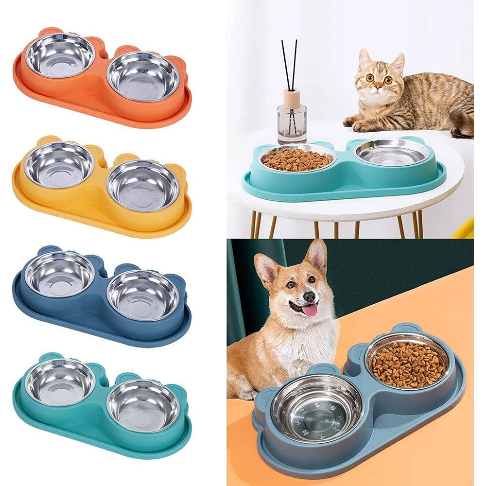 Trade Shop - Ciotola Alimentare Acciaio Anti Perdita Fontana Acqua Dispenser Cibo Cani Gatti -