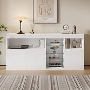 Credenza 155.5x35x72 cm con LED controllabile tramite app in truciolare e vetro bianco
