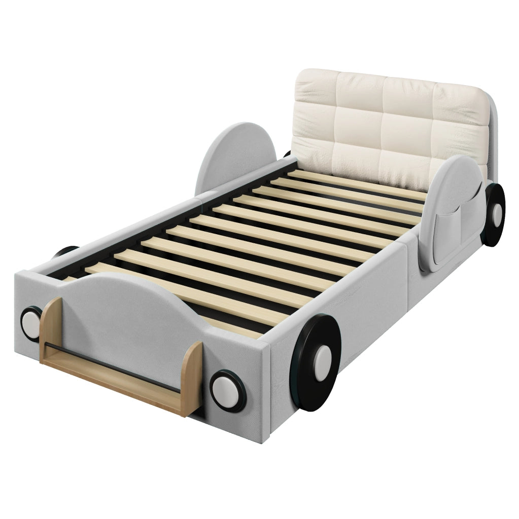 Letto imbottito 90x200 cm con contenitore idraulico e cuscino in flanella grigio