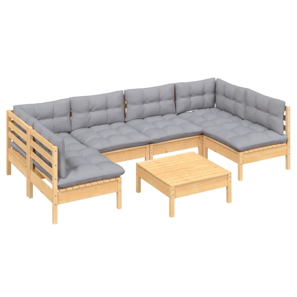 Set Divani da Giardino 7 pz con Cuscini Grigi Massello di Pino cod mxl 39278