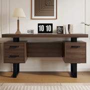 Scrivania da ufficio 135 x 54 cm in MDF e metallo con 2 cassetti, marrone e nero