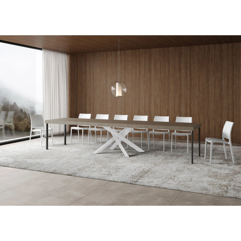 Tavolo allungabile 120/380x90 cm Volantis Premium telaio Bianche - Tortora