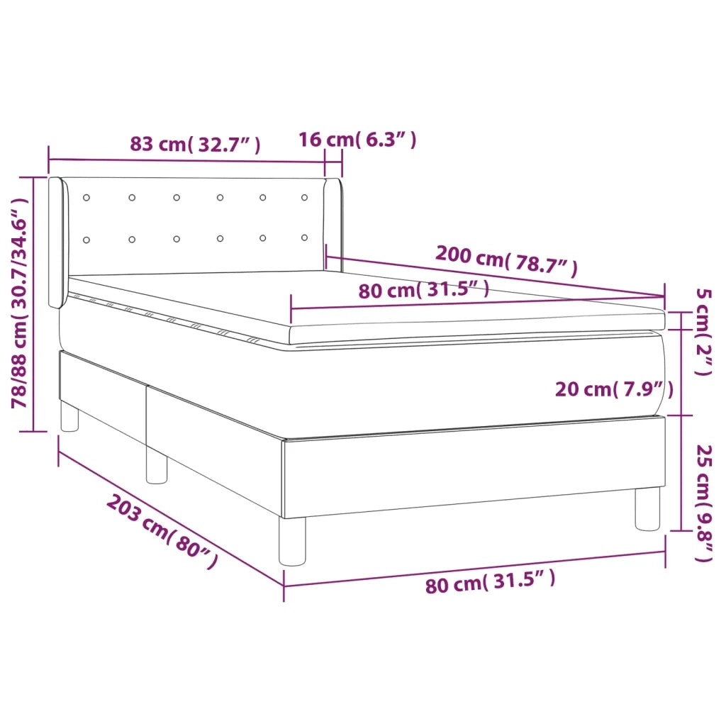 Giroletto a Molle con Materasso Marrone Scuro 80x200 cm Tessuto