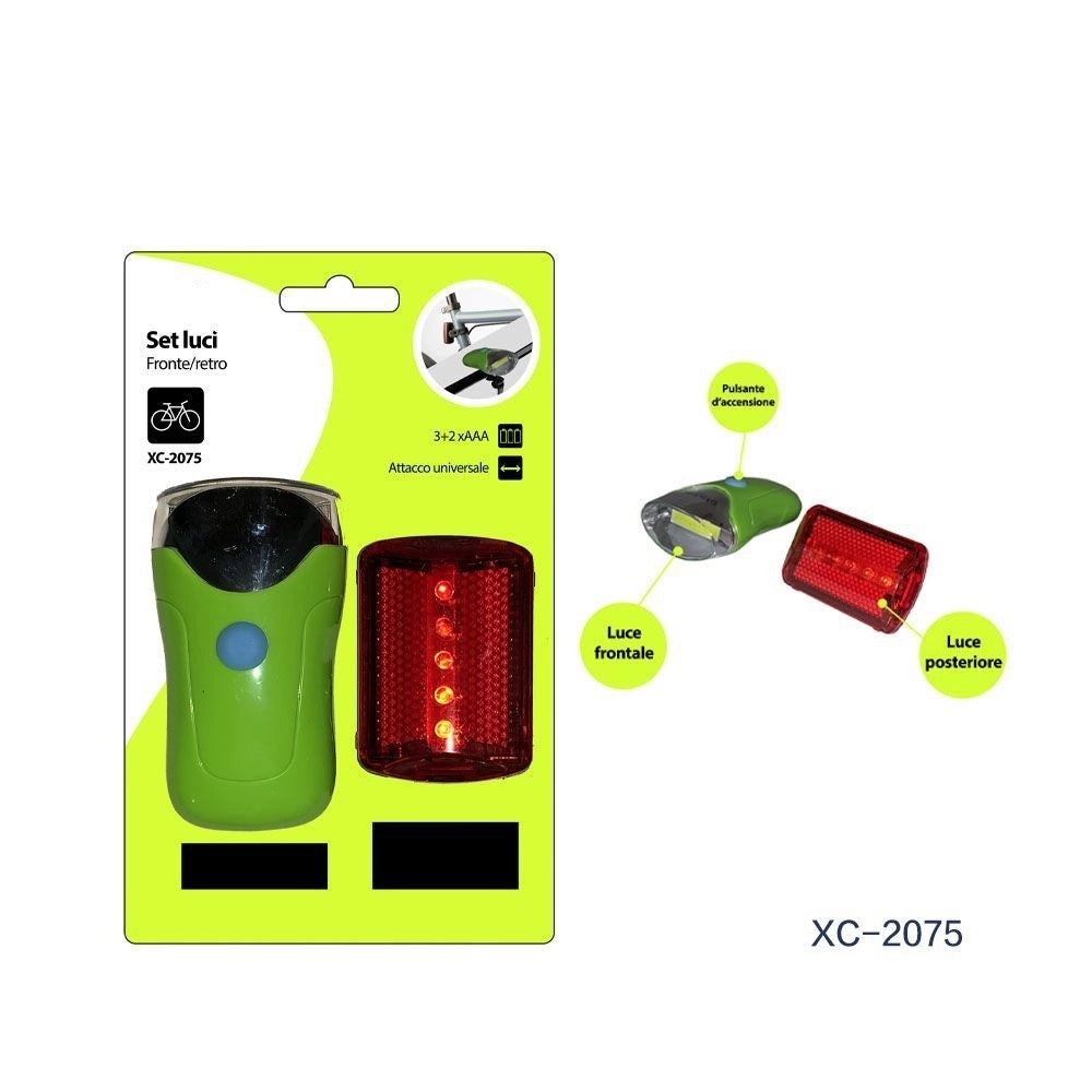 Trade Shop - Set Luci Led A Batteria Anteriore Posteriore Per Bici Attacco Universale Xc-2075 -