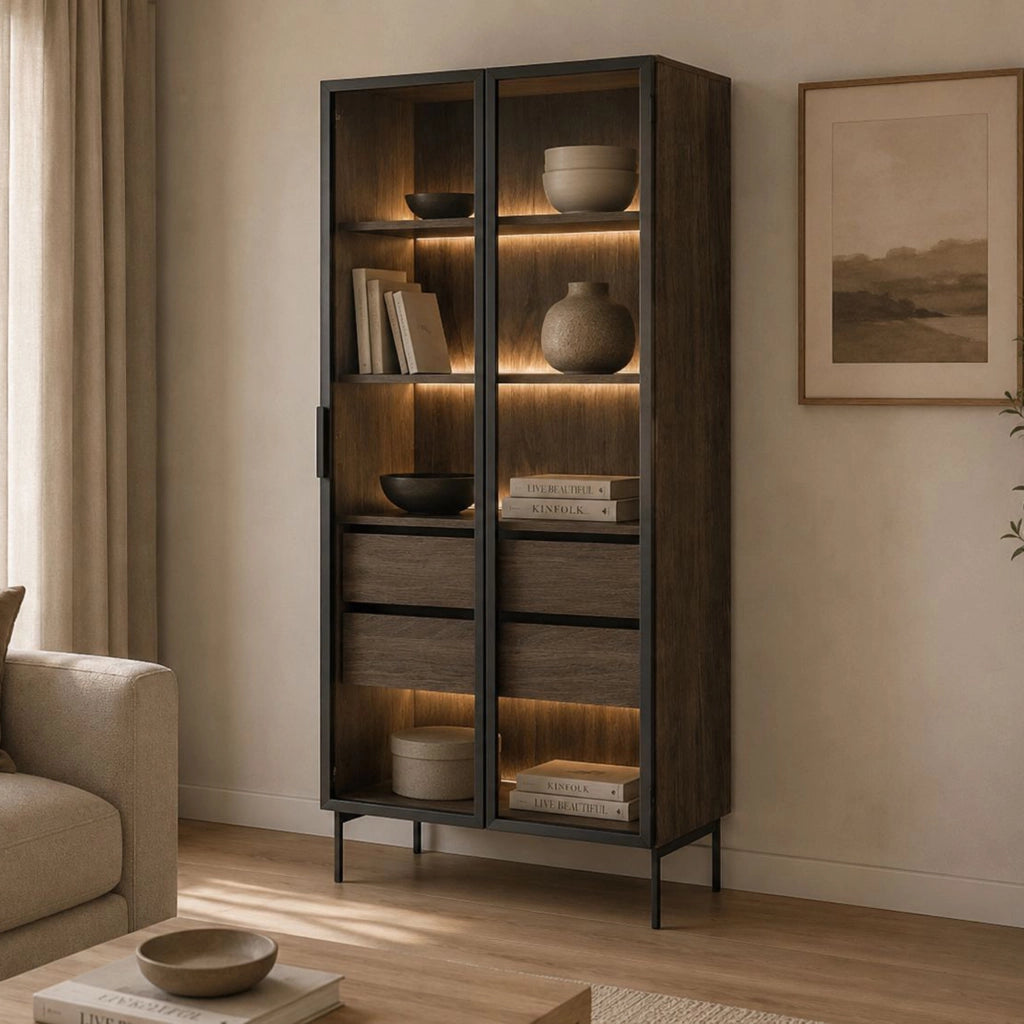 Mobile Espositore Lafafasa, Vetrina 4 Ripiani, 92x39x195h cm Marrone Noce