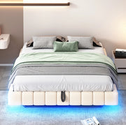 Letto matrimoniale imbottito sospeso 160x200 cm con LED beige