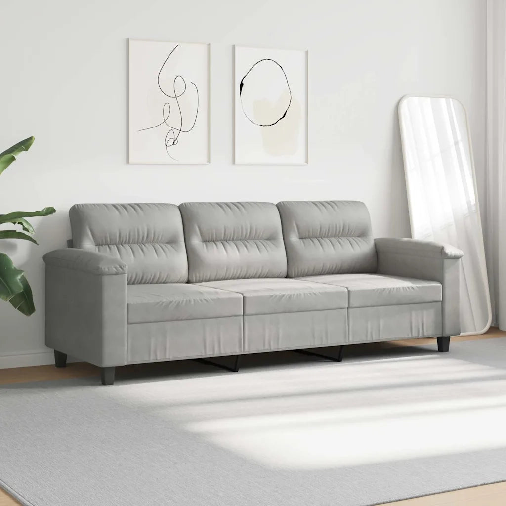 Divano a 3 Posti-Sofa 3 Posti Grigio Chiaro 180 cm in Tessuto Microfibra