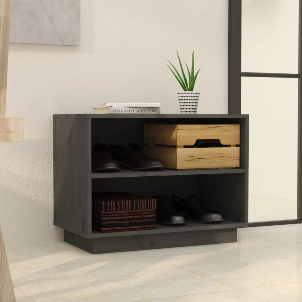 Scarpiera Grigia 60x34x45 cm in Legno Massello di Pino 813547