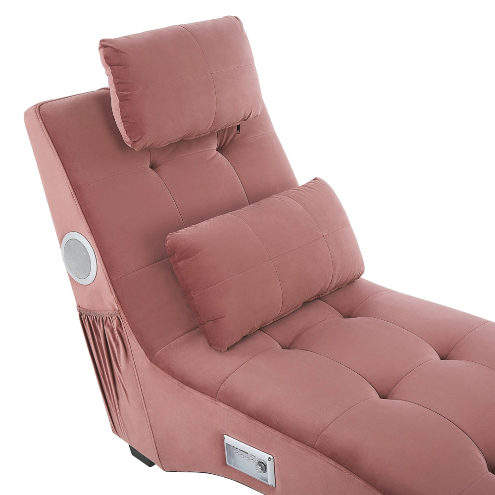 Chaise longue Altoparlante Bluetooth integrato in velluto rosa Caricatore USB Design moderno Divano curvo per 1 persona Soggiorno