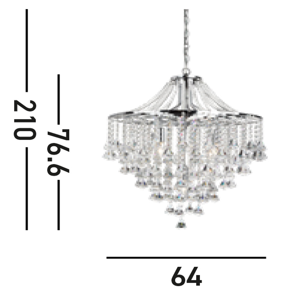 Lampadario Classico Dorchester Acciaio Cromo Vetro 5 Luci E14