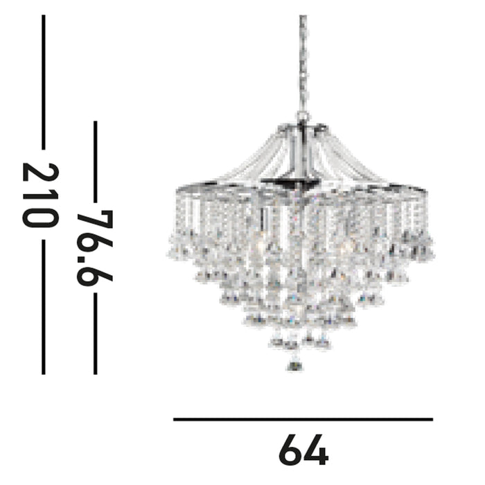 Lampadario Classico Dorchester Acciaio Cromo Vetro 5 Luci E14