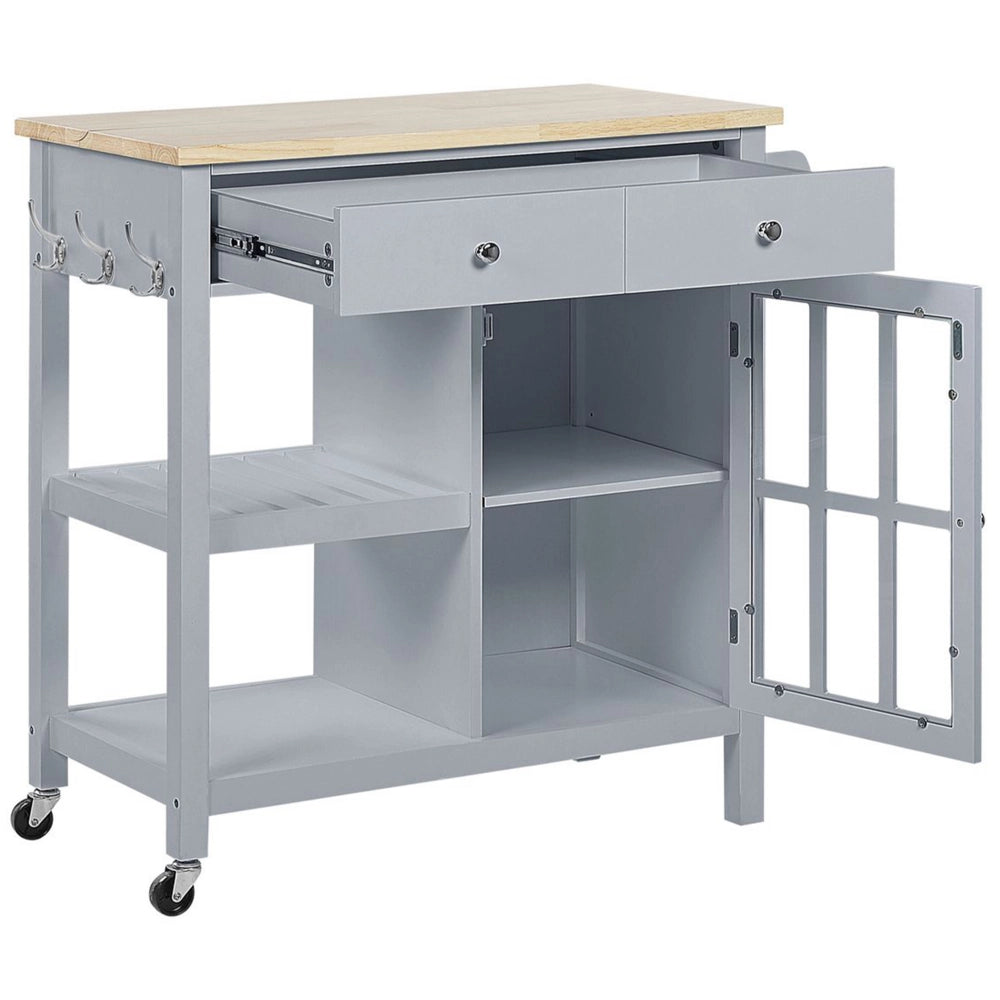 Carrello da cucina in MDF grigio legno chiaro con ripiano per armadietto con ripiani Cassetti con ruote scandinavo