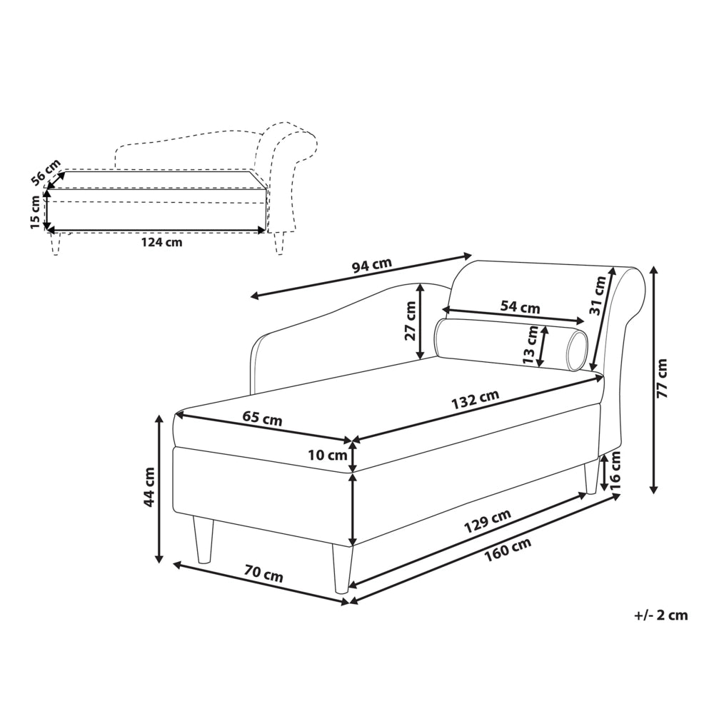 Chaise longue Rivestimento in velluto grigio con contenitore a versione destra con supporto