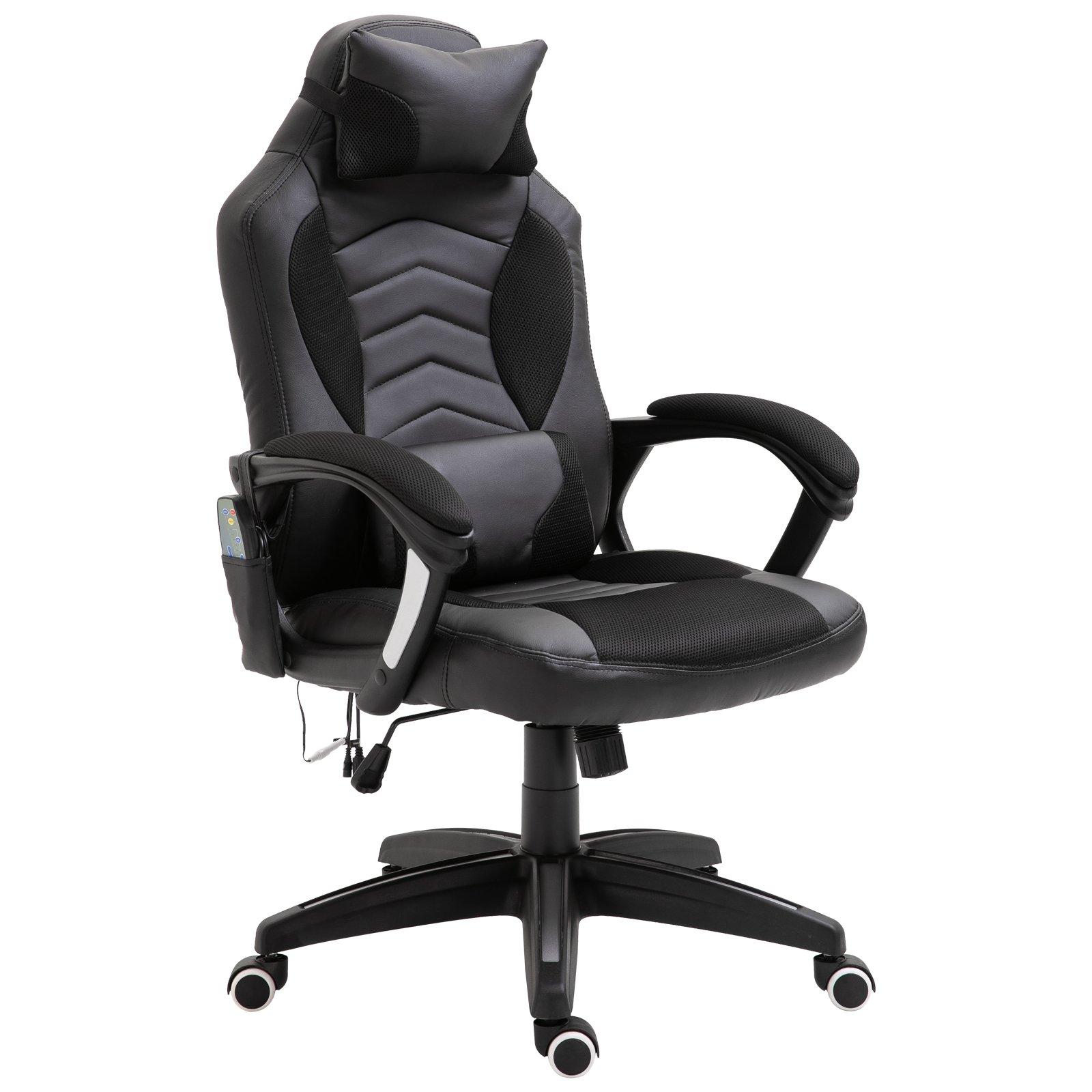 Sedia da Gaming Ergonomica Massaggiante Riscaldante in Similpelle  Nera
