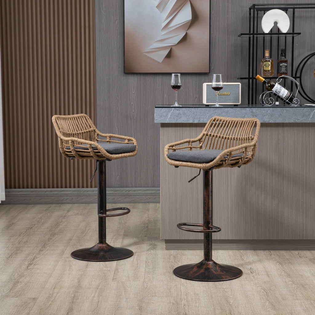 Sgabelli da Bar in Rattan Girevoli e Regolabili ¨C Xylo ¨C Set 2 Pezzi, Grigio, Moderno
