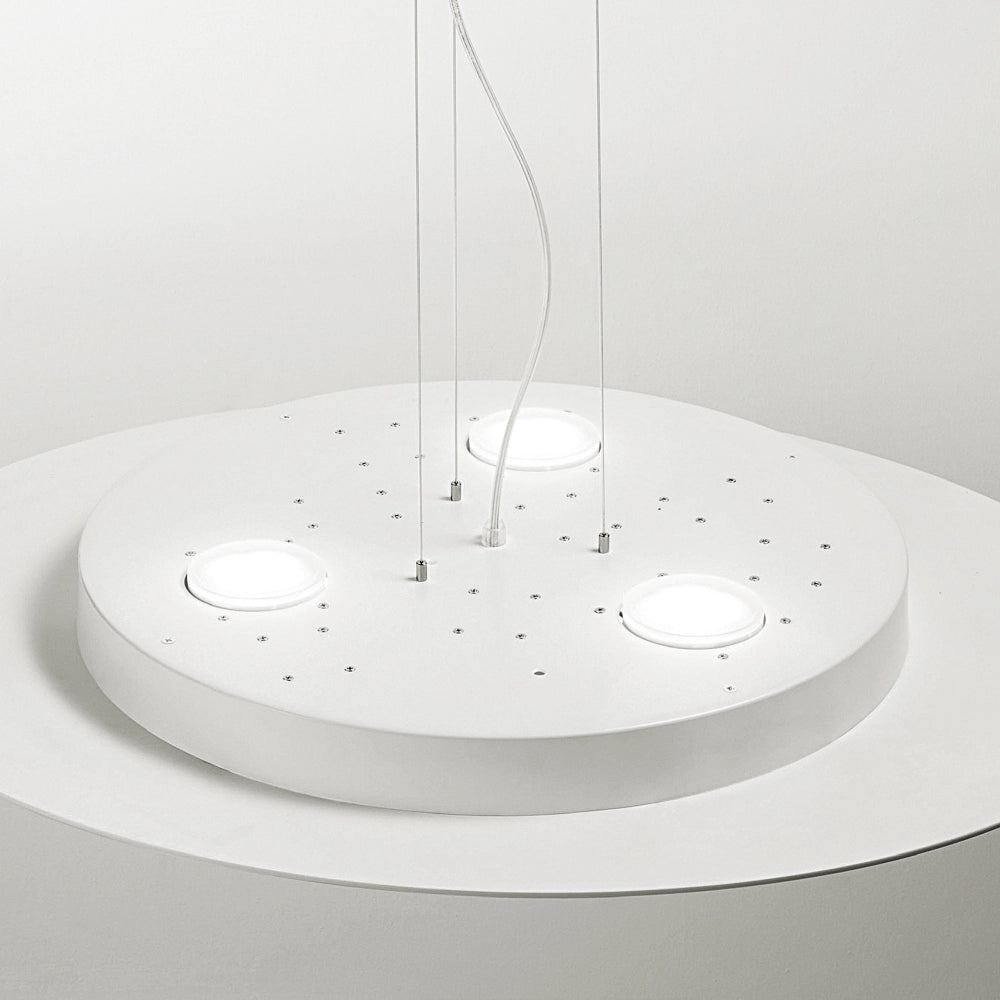Sospensione a led Luna tonda in metallo bianco 72,5x60cm, 10 luci GX53 max 10x8W, biemissione, IP20, lampadine escluse