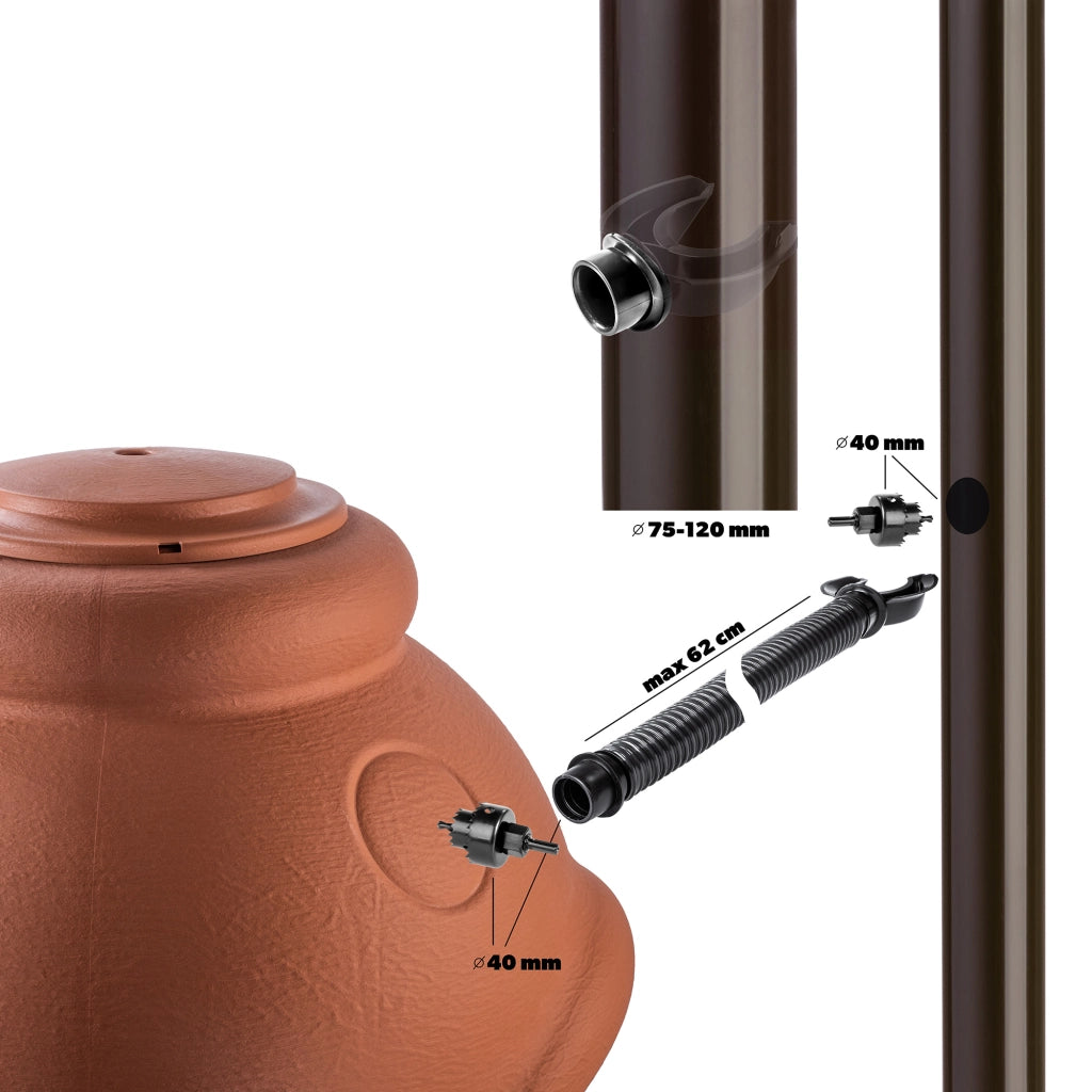 Serbatoio per acqua piovana KADAX da 360 litri + kit di collegamento al rubinetto e supporto