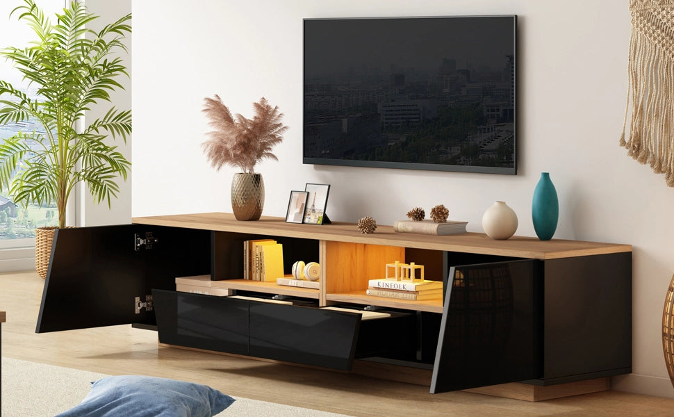 Mobile porta TV con LED 2 ante 2 cassetti e 2 vani semiaperti frontale lucido per soggiorno nero 180 × 40 × 46 cm